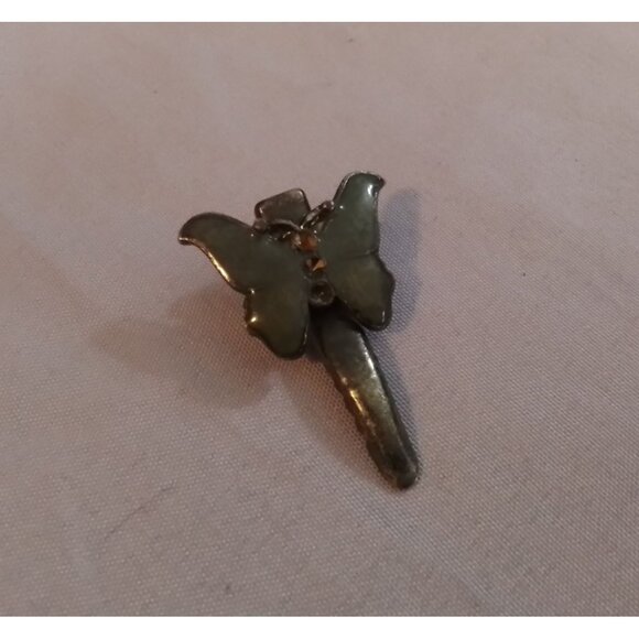 Vintage Enamel Butterfly Hair Barrette Clip Green - Picture 1 of 4